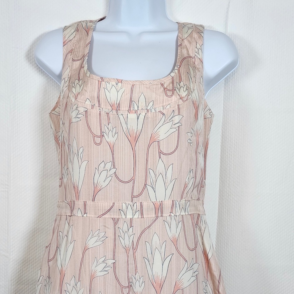 Tory‎ Burch Floral Print Square Neck Sleeveless Dress Pink White Size 6 - Picture 3 of 10